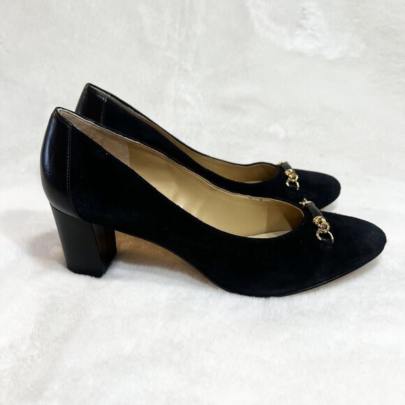 Talbots Shoes - Talbots Ellery Bit Block Heels Pumps Shoes Sz 9.5 Black Leather Suede
